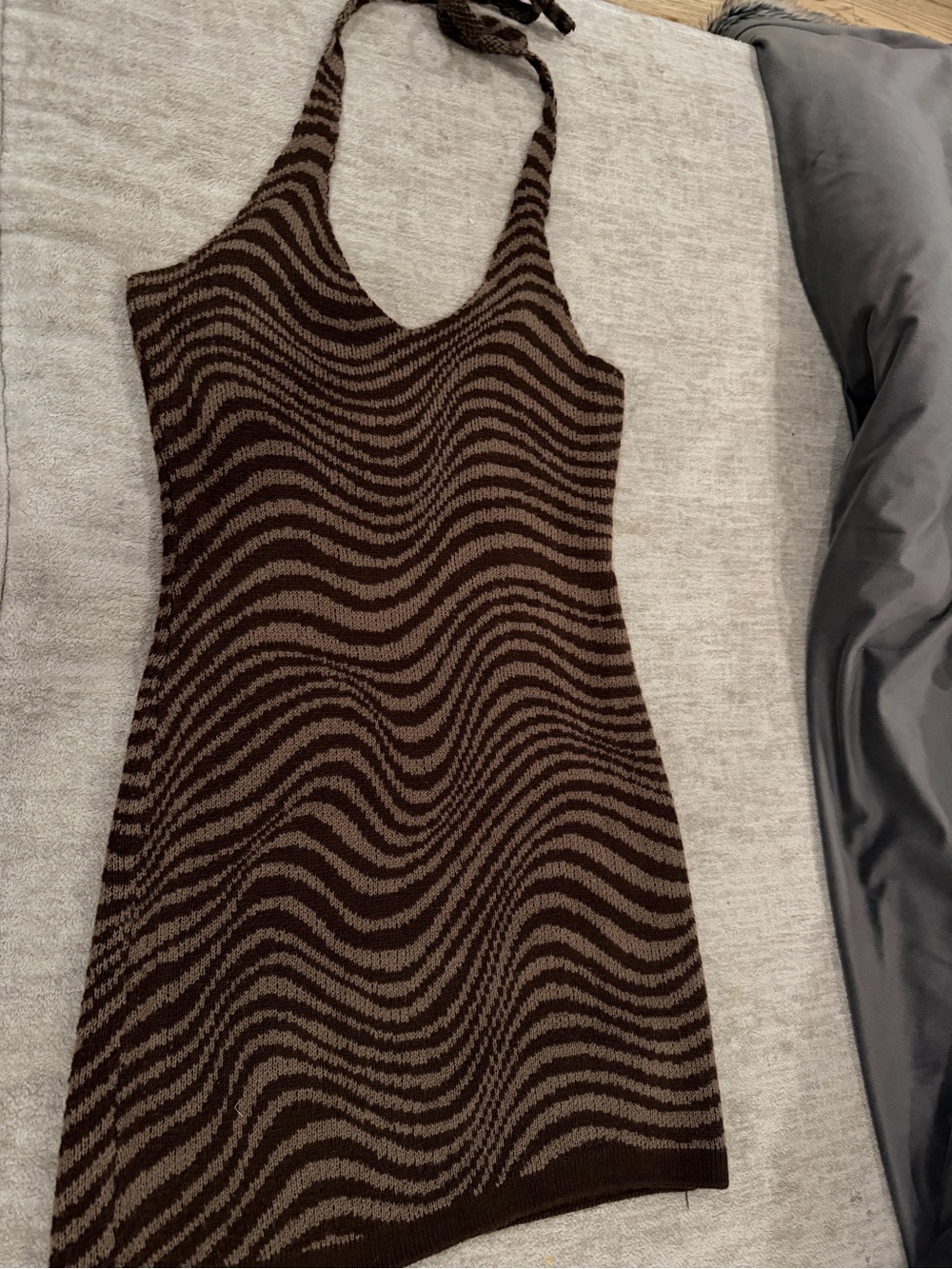 Urban Outfitters Brown Wave-Print Halter Mini Dress